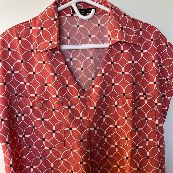 Adrienne Vittadini Geometric Salmon Colour Women's Top Short Sleeve size Large - Picture 3 of 7